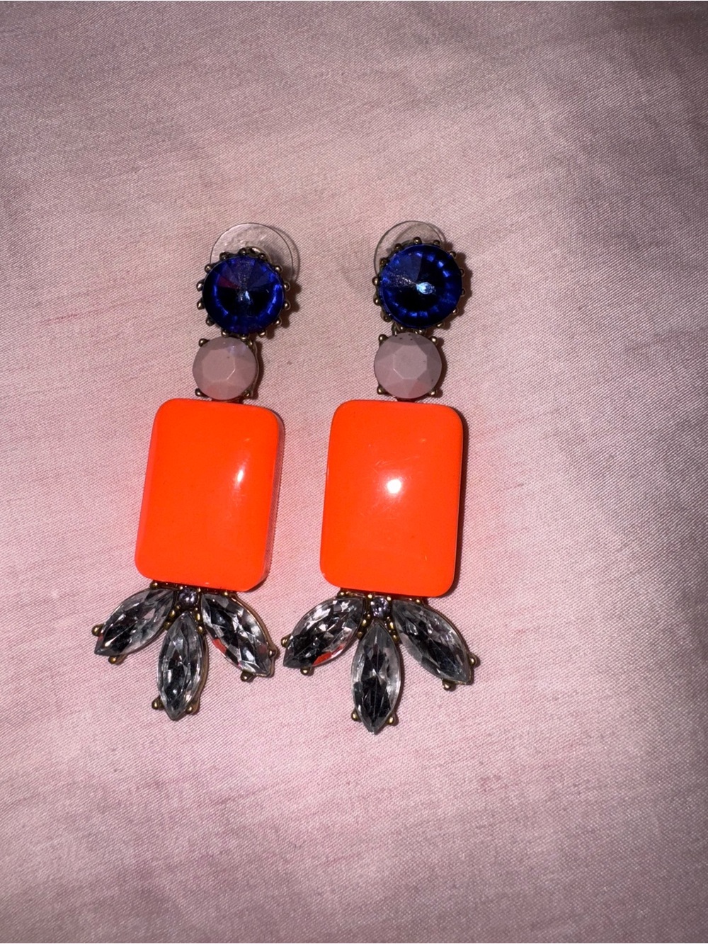 J. Crew coral, Blue and Clear Drop Earrings